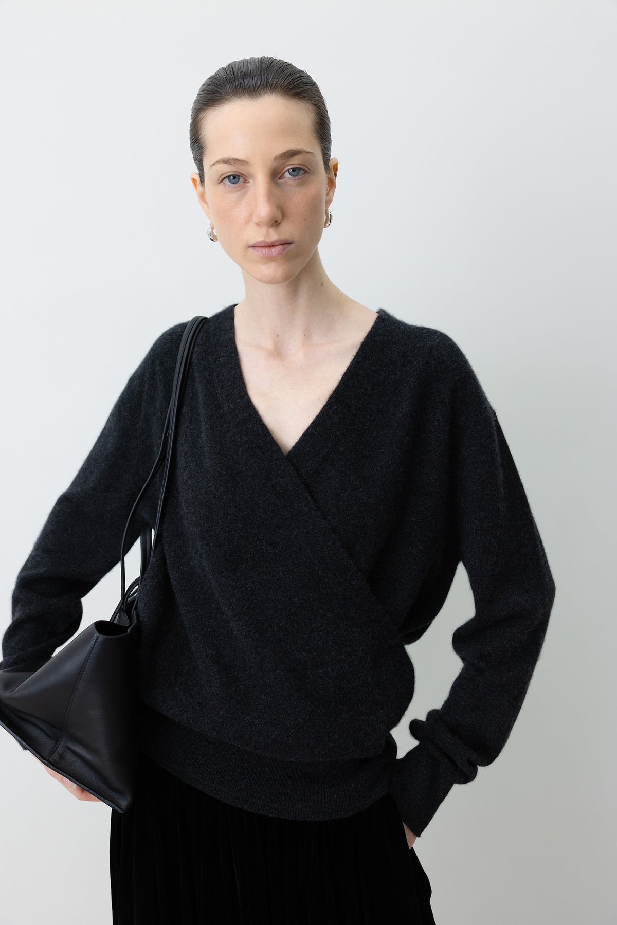 Cashmere 100 Wrap Knit Charcoal