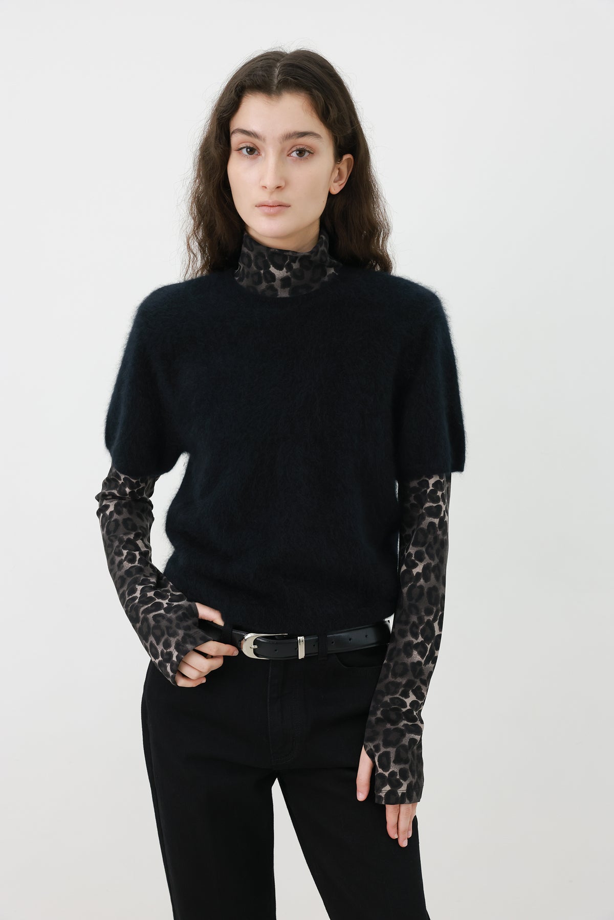 Leopard turtleneck T-shirt