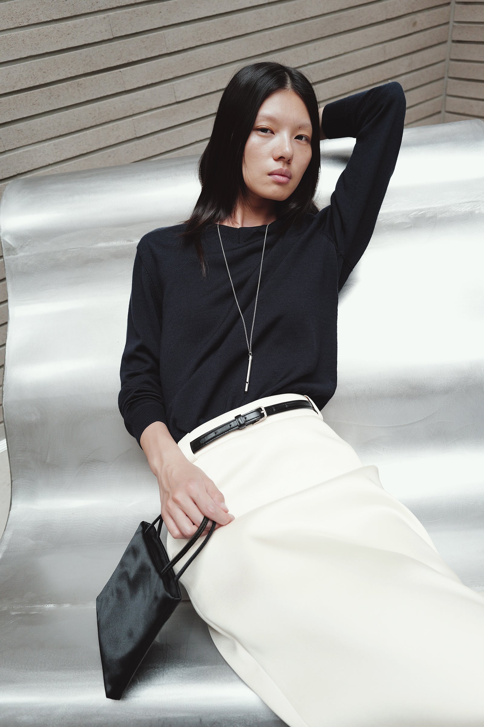 Washable 100% Wool V-neck Pullover Navy