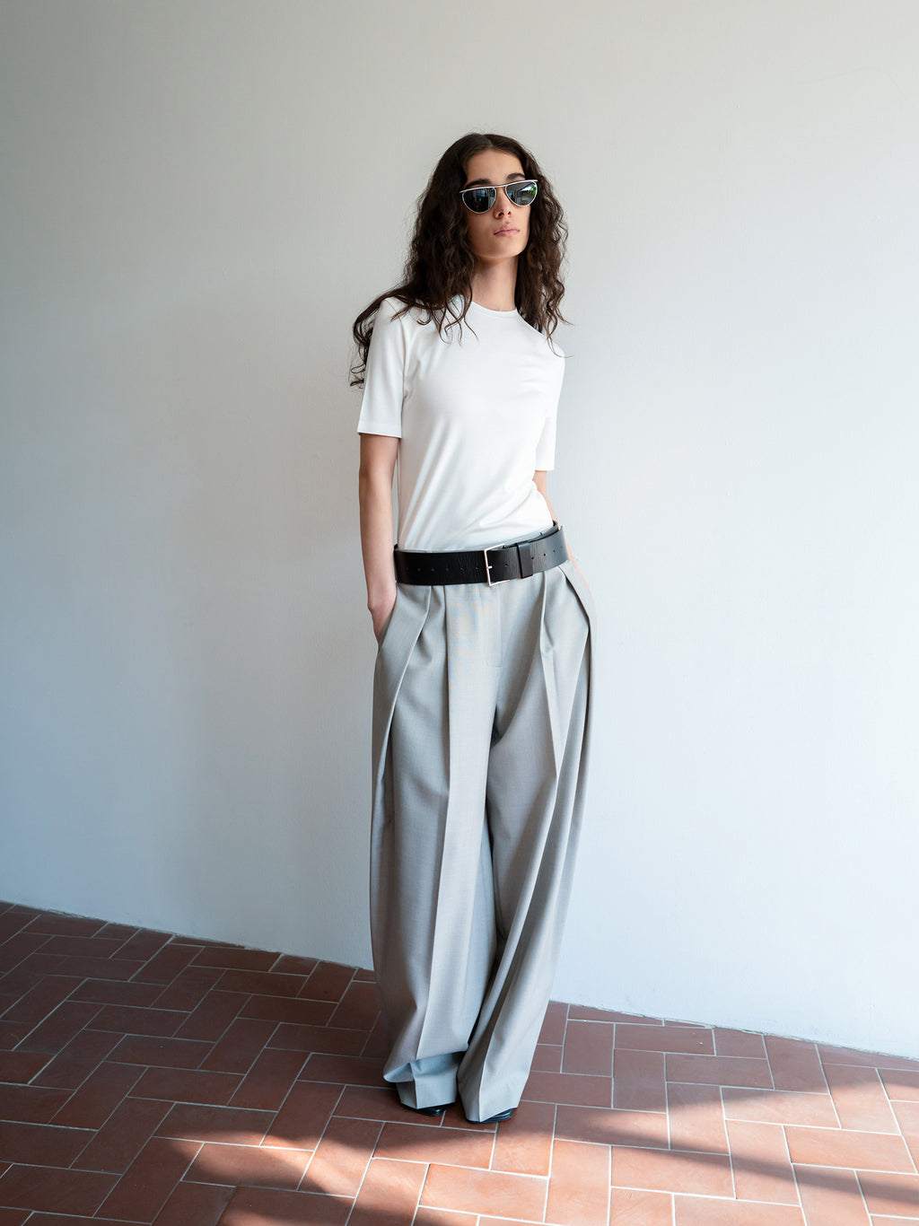 Clear Wool Trousers Gray