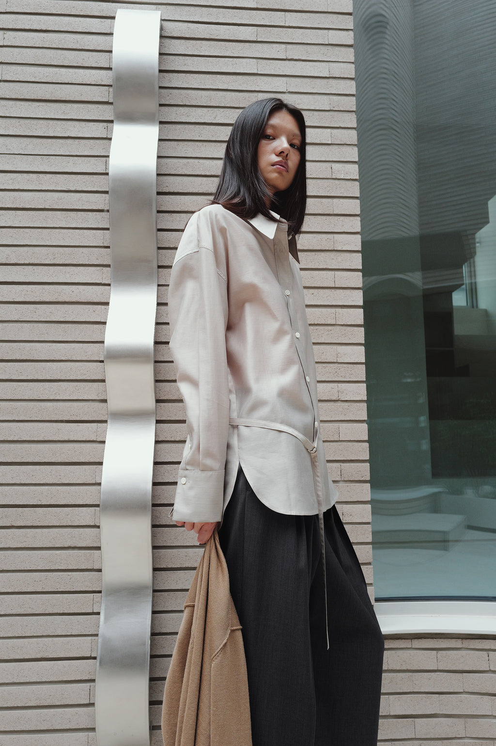 Belted Sheer Shirt Greige