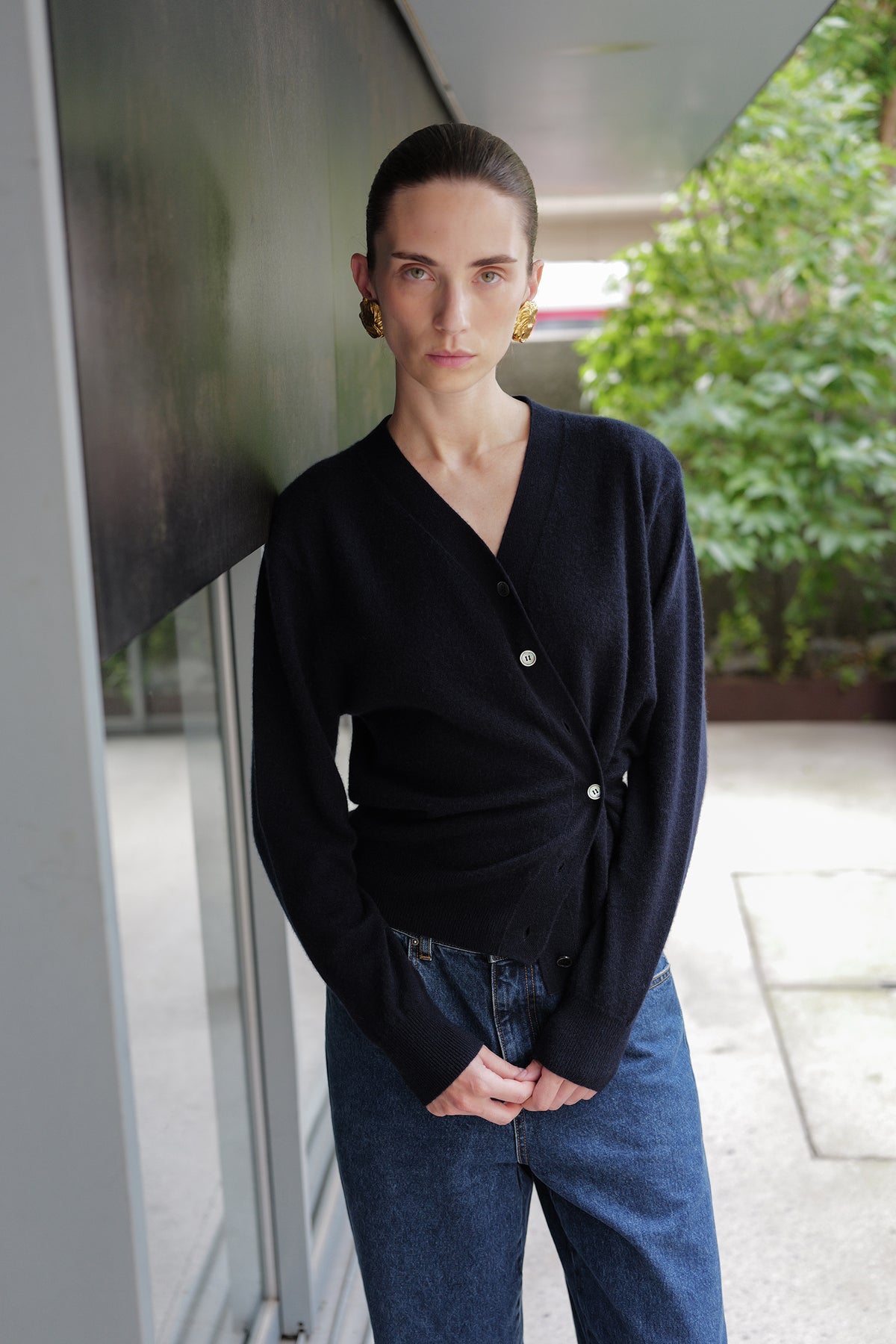 Cashmere 100 Padded Cardigan Navy