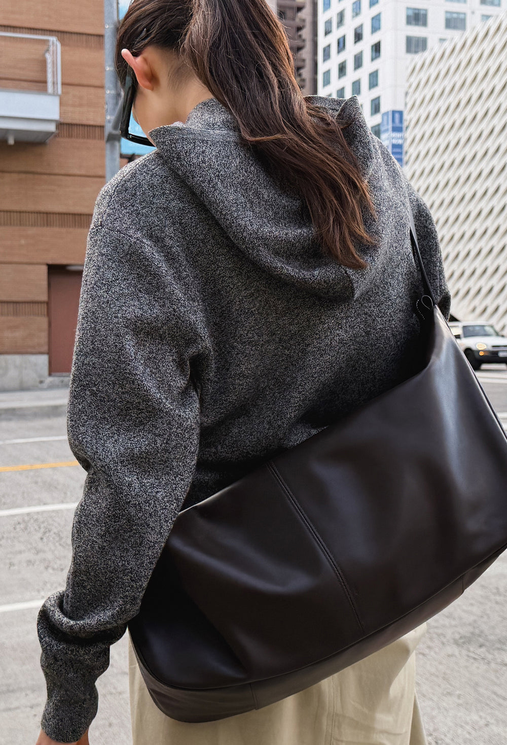 Washable Wool Cotton Hooded Knit Melan Black