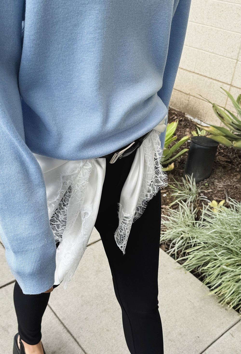 Spring Wool V-Neck Pullover Light Blue