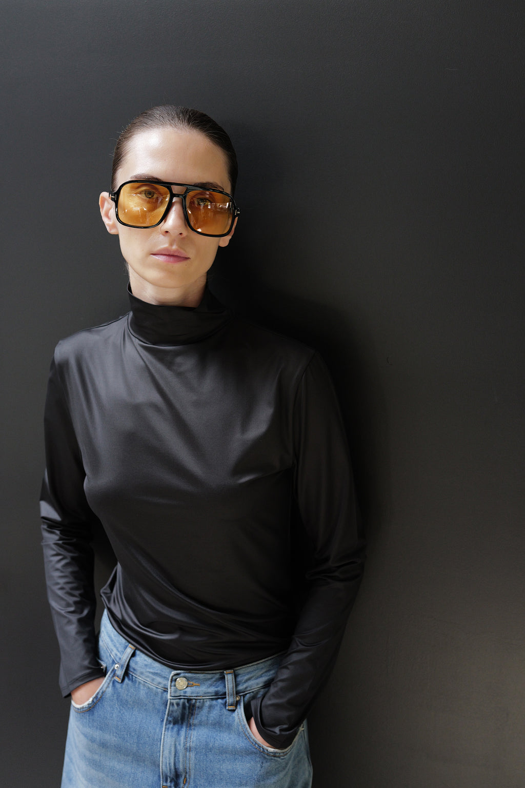 Metallic Turtleneck Top Black