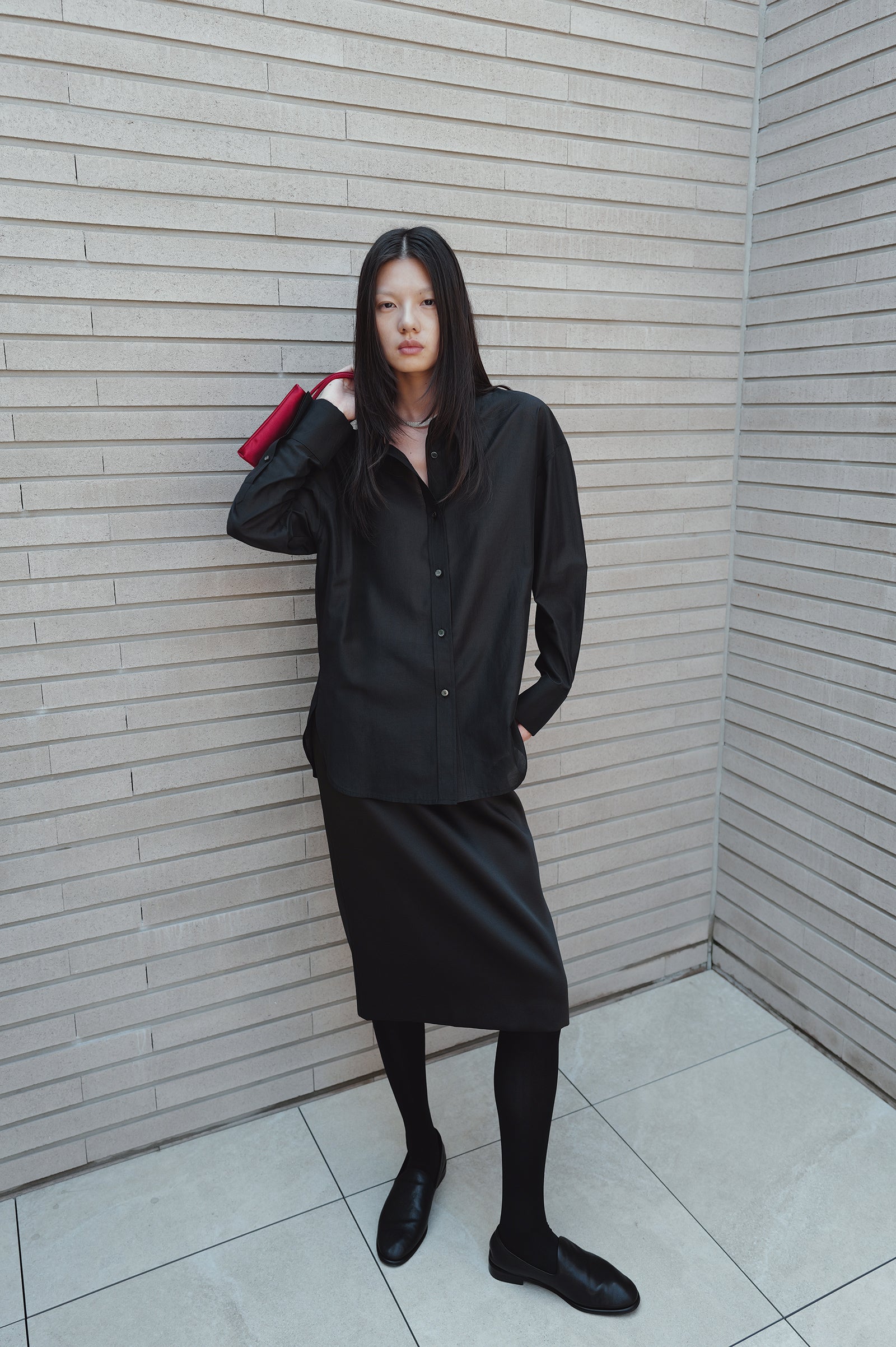 Satin Midi Skirt Black