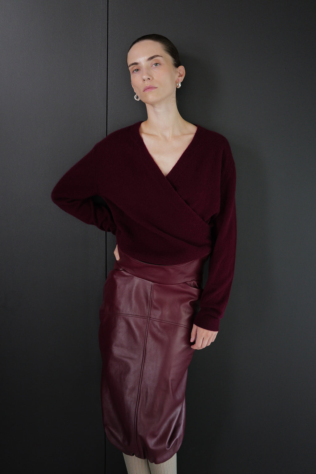 Cashmere 100 Wrap Knit Burgundy