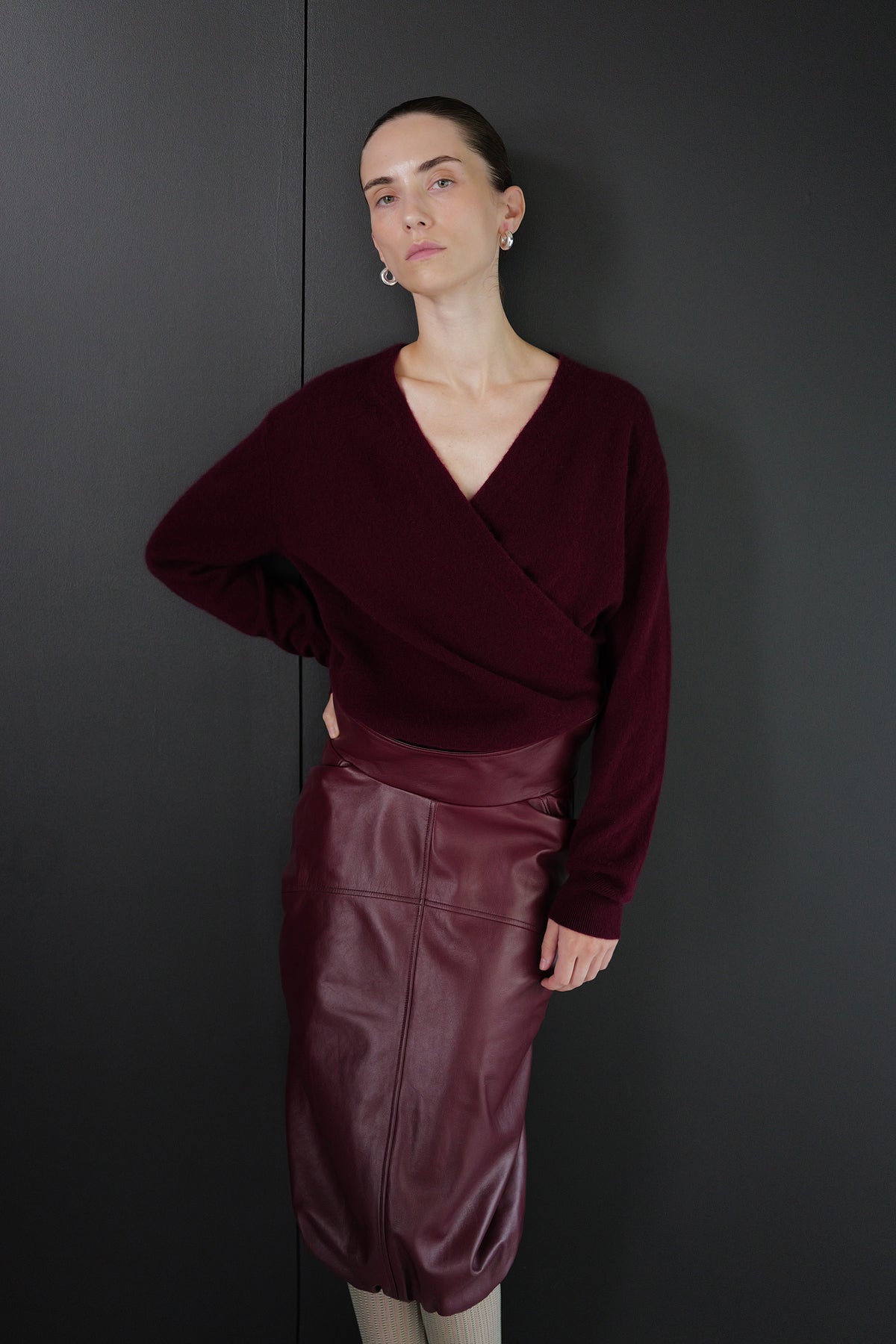 Cashmere 100 Wrap Knit Burgundy