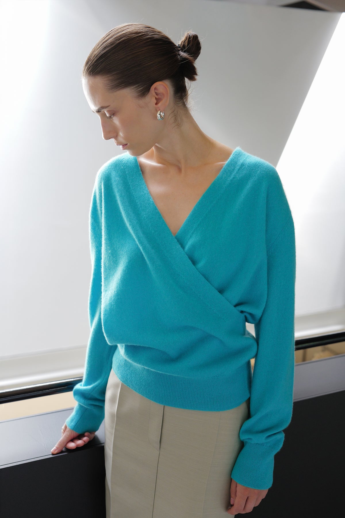 Cashmere 100 Wrap Knit Aqua Blue