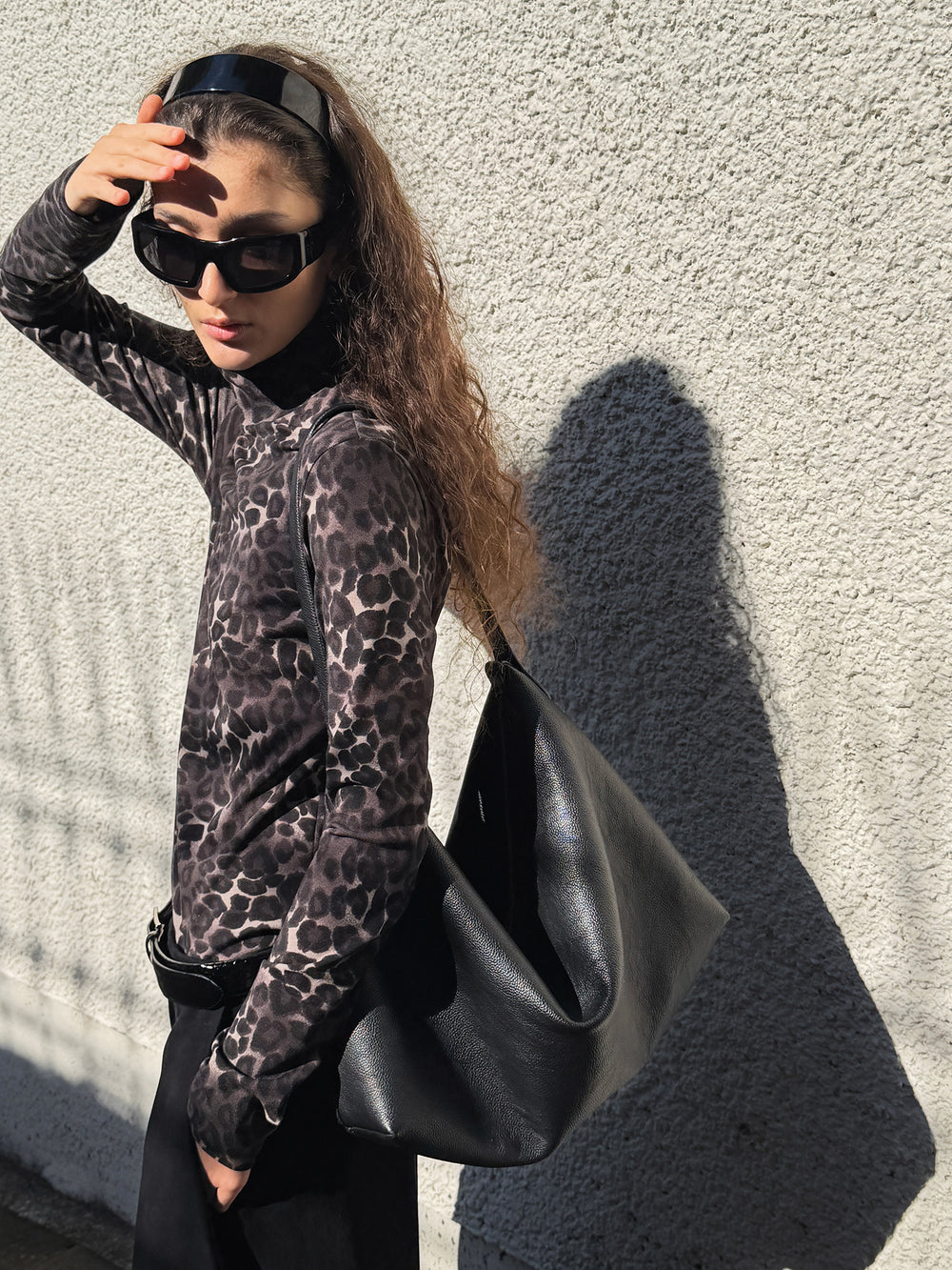 Leopard turtleneck T-shirt