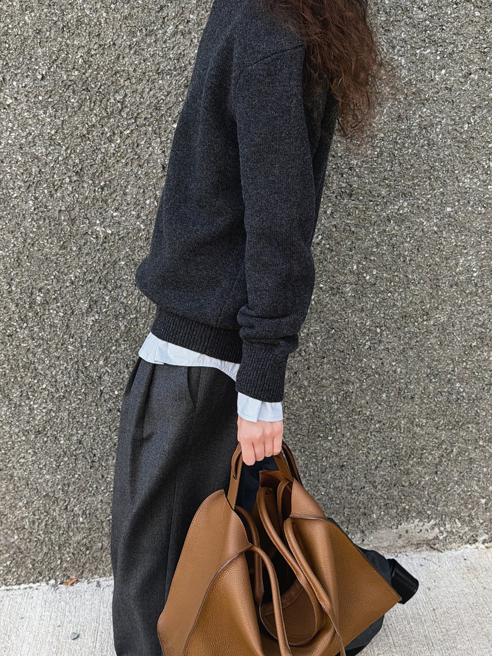 Double Tuck Wool Trousers Charcoal