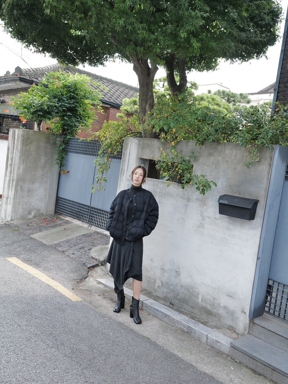 Wool blend knit dress charcoal
