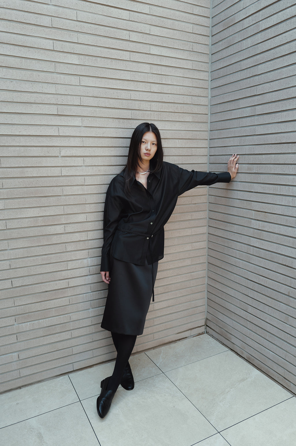 Belted Sheer Shirt Black