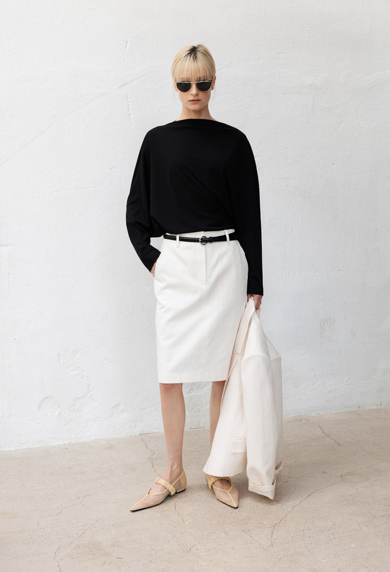 Cotton Midi Skirt Light Beige