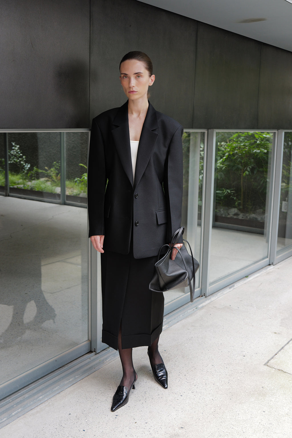 Wool Silk Blazer Black