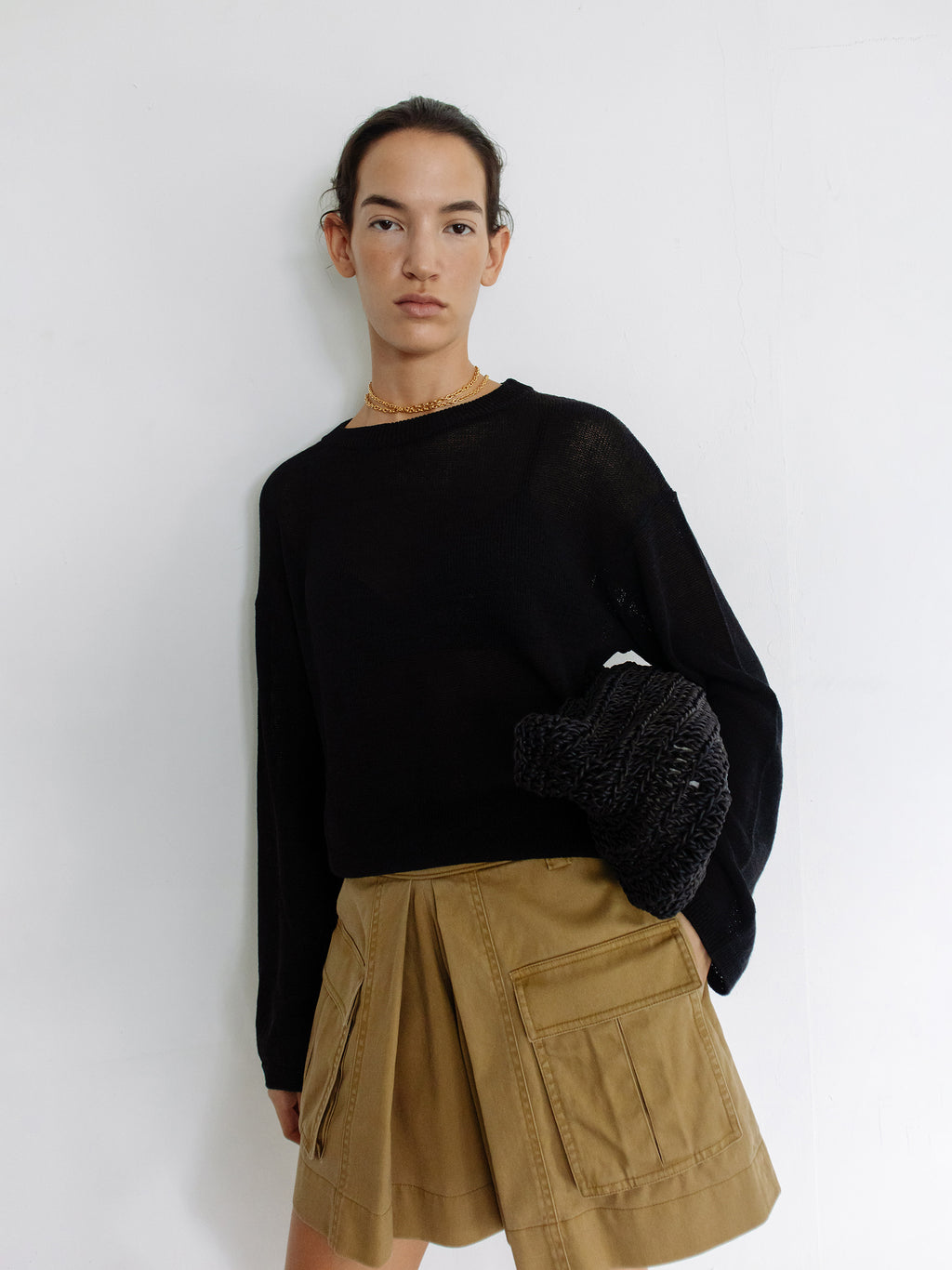 Sheer Round Pullover Black