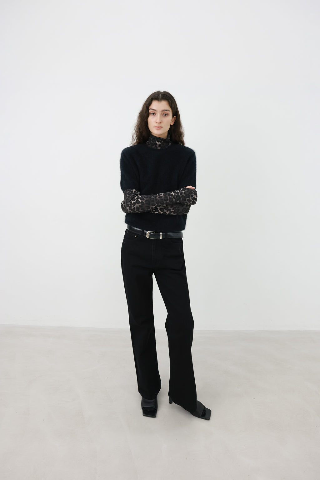 Leopard turtleneck T-shirt
