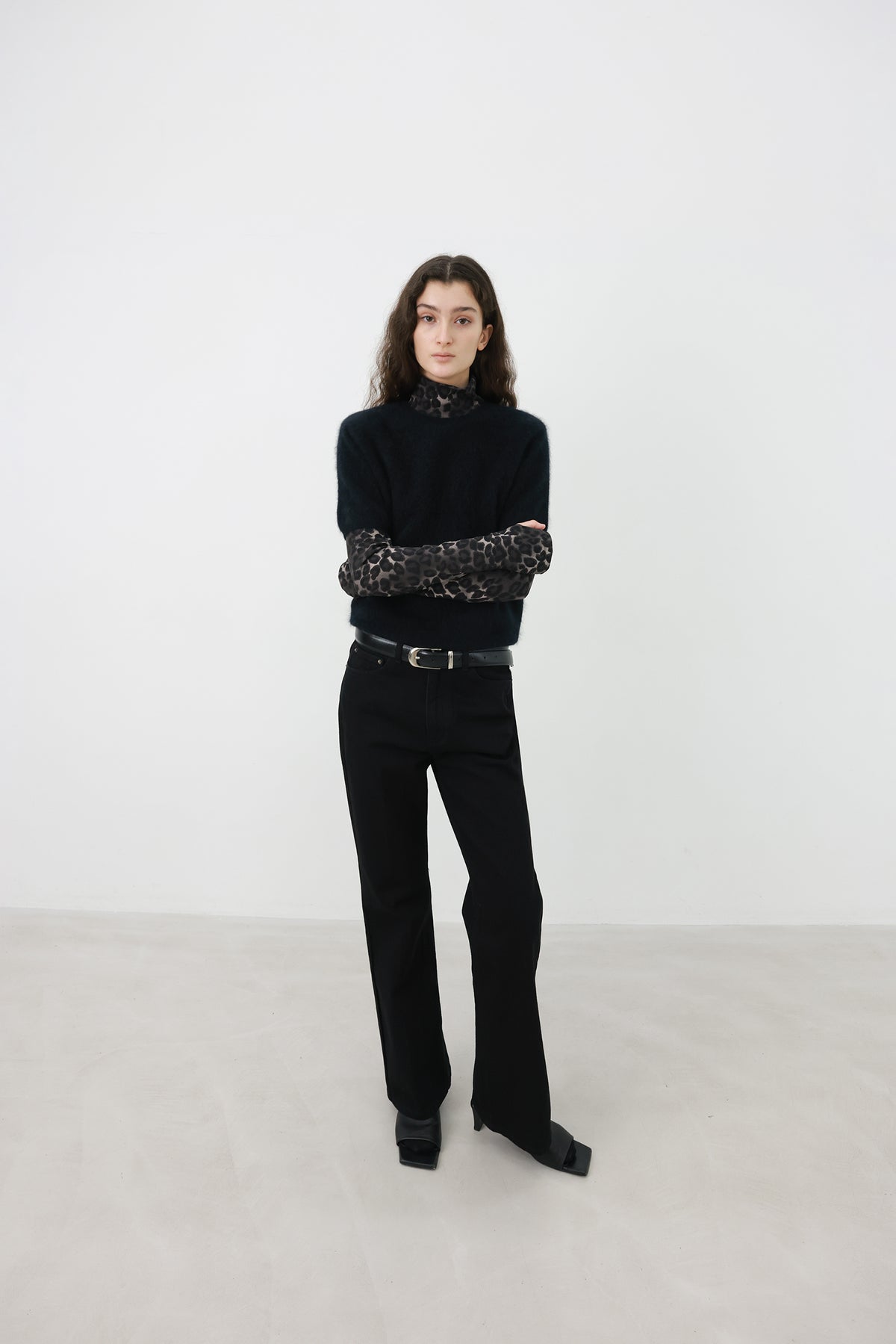Leopard turtleneck T-shirt