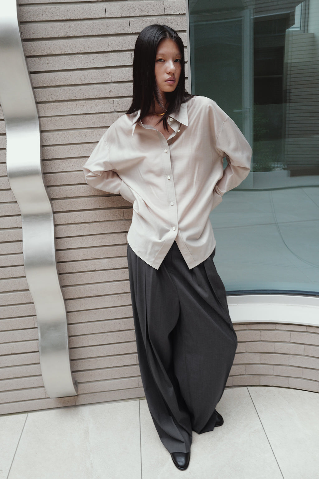 Belted Sheer Shirt Greige