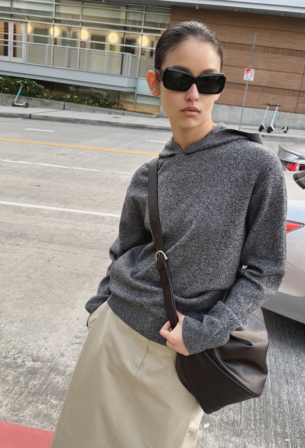 Washable Wool Cotton Hooded Knit Melan Black