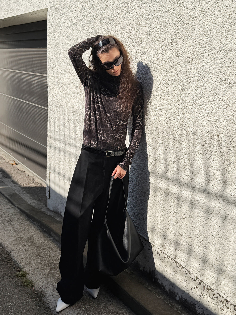 Leopard turtleneck T-shirt
