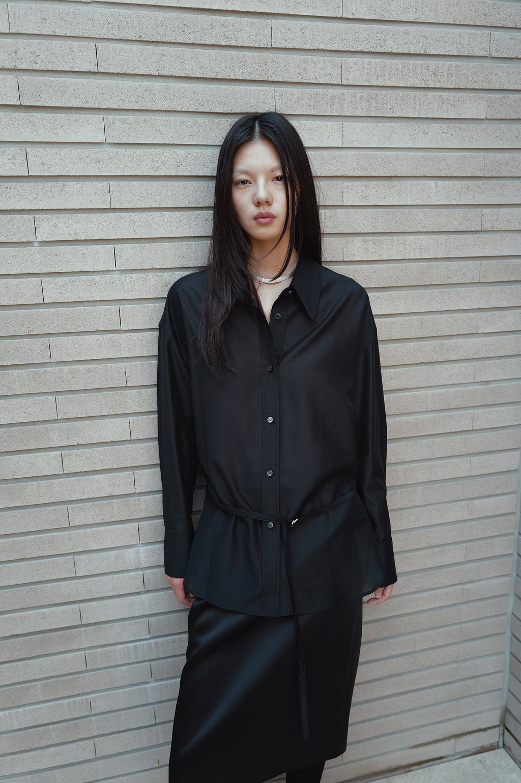 Belted Sheer Shirt Black