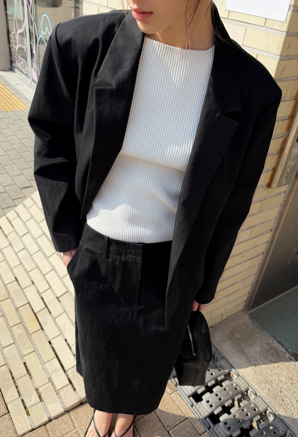 코튼 크롭 자켓 블랙