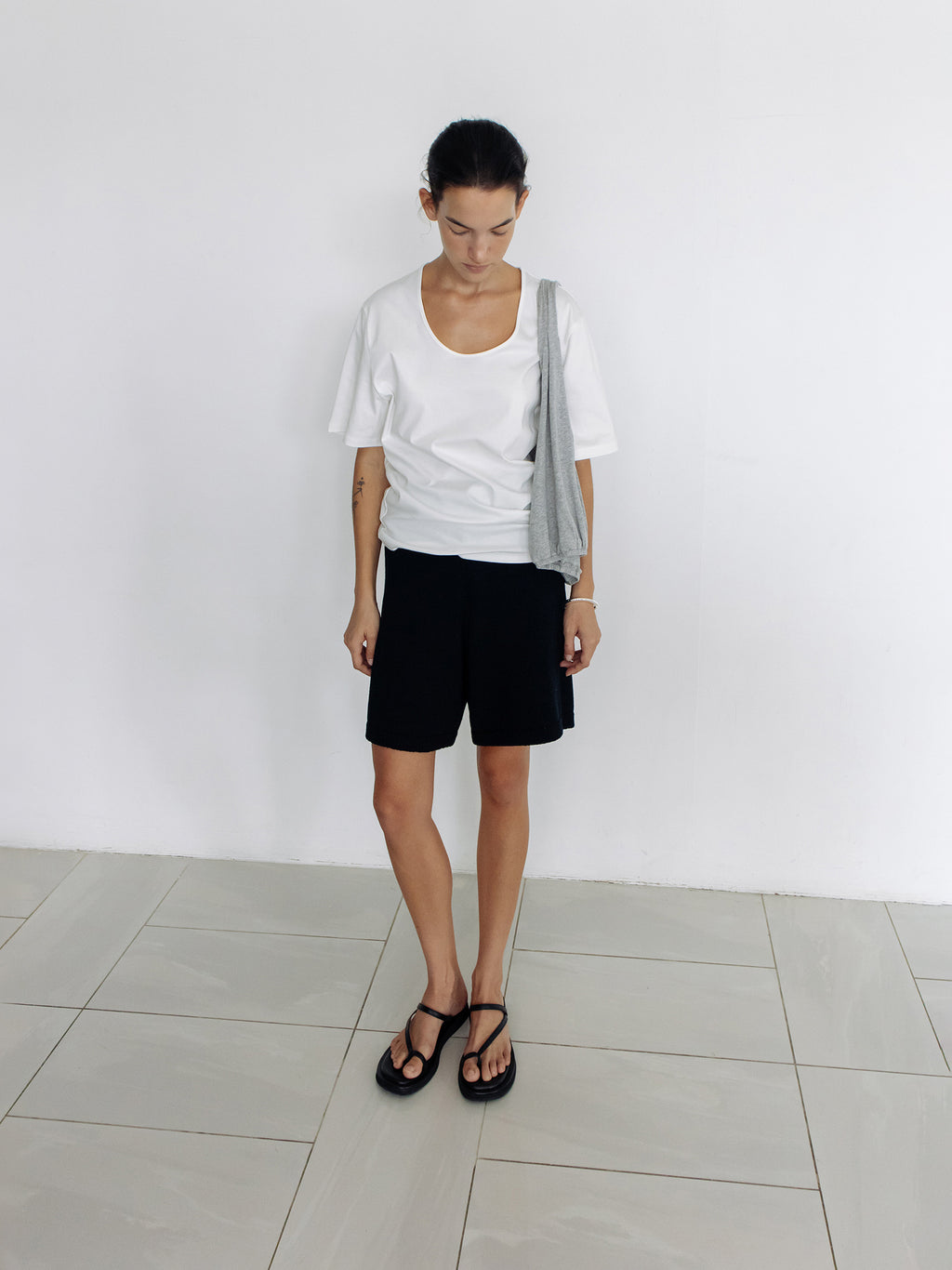 Cotton U-Neck T-Shirt Ivory