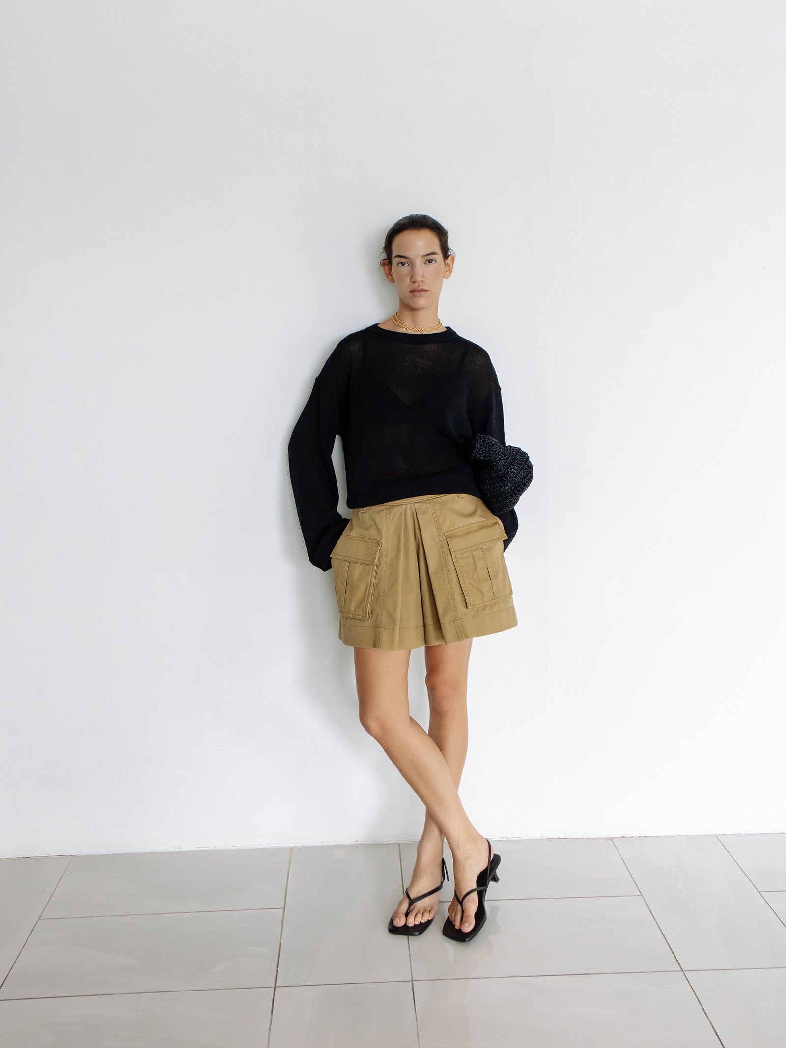 Sheer Round Pullover Black