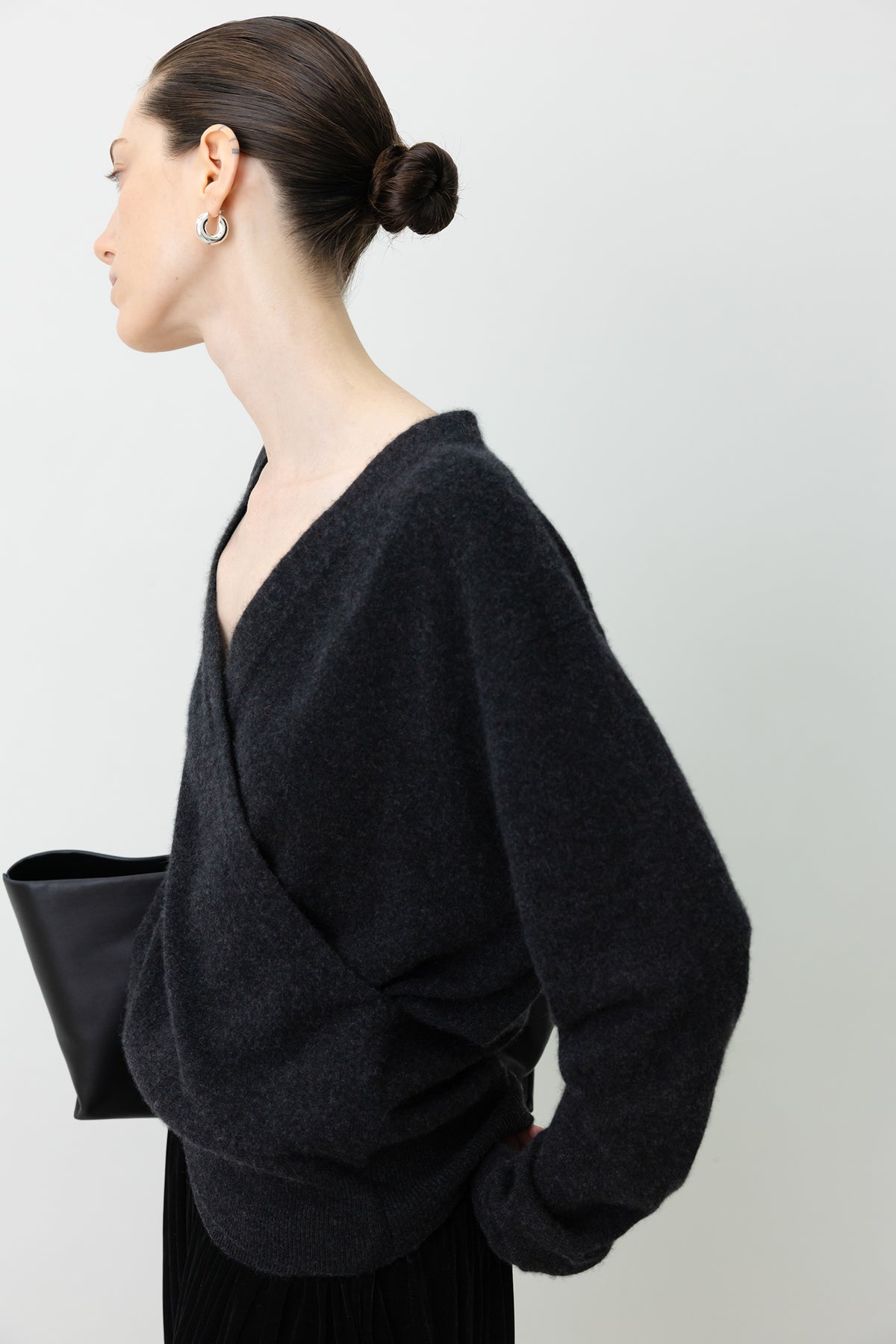 Cashmere 100 Wrap Knit Charcoal