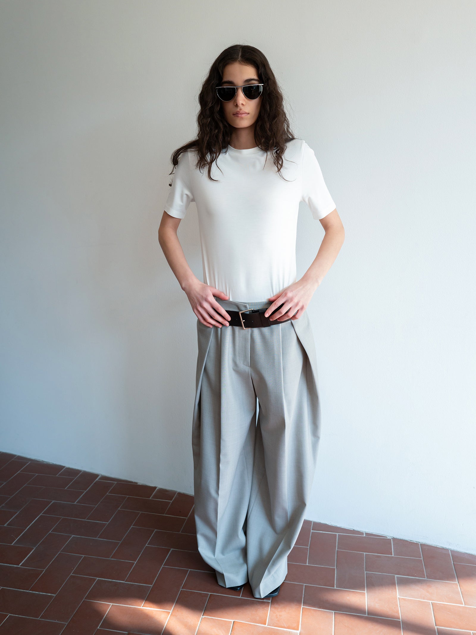 Clear Wool Trousers Gray