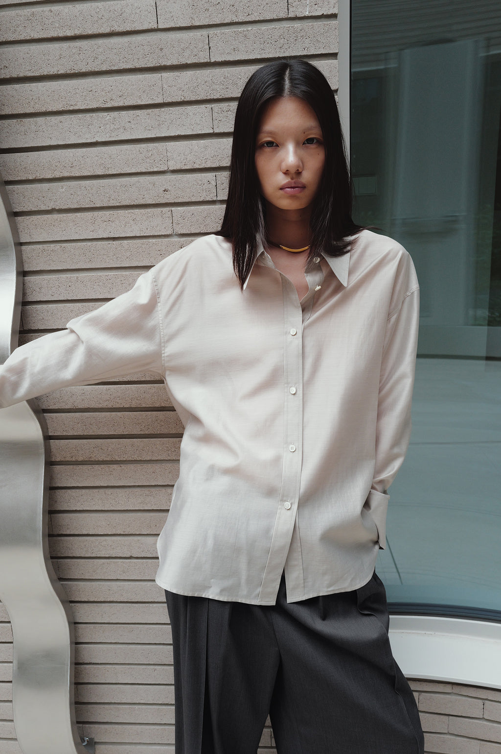 Belted Sheer Shirt Greige