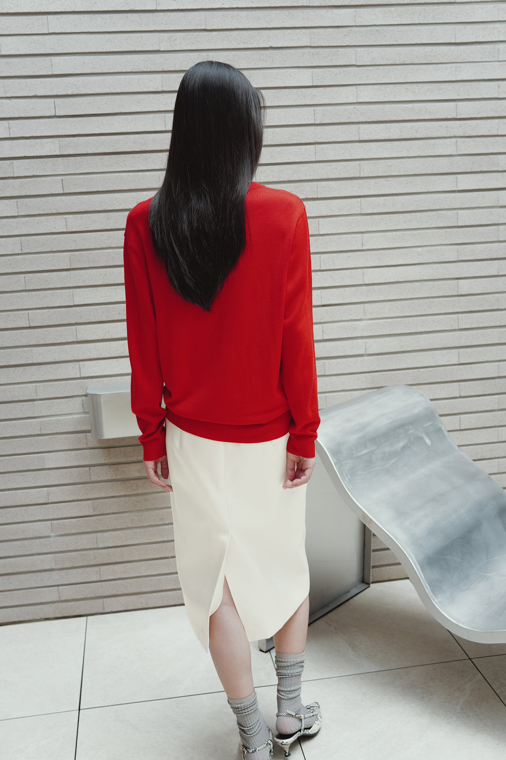 Satin Midi Skirt Cream