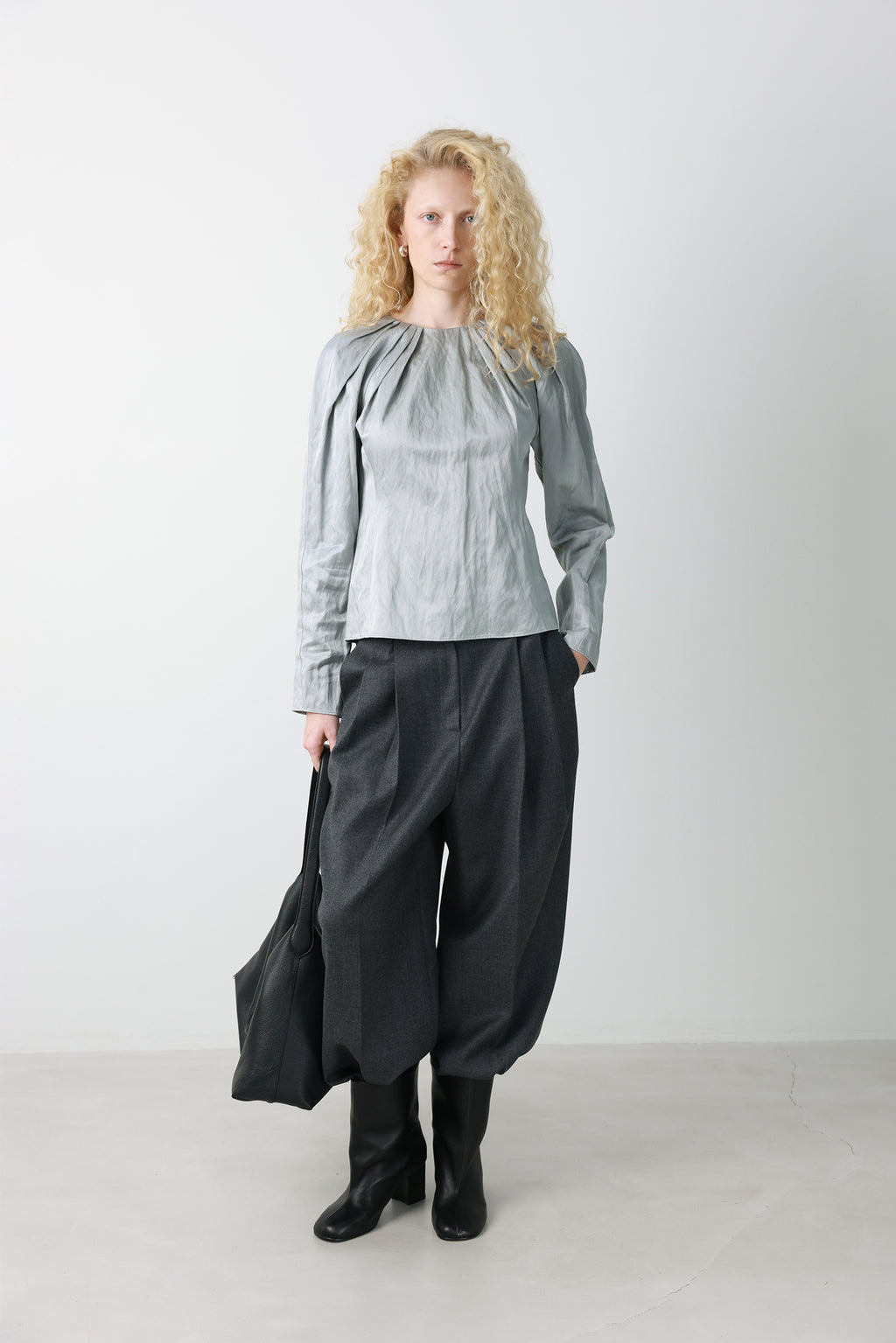Double Tuck Wool Trousers Charcoal