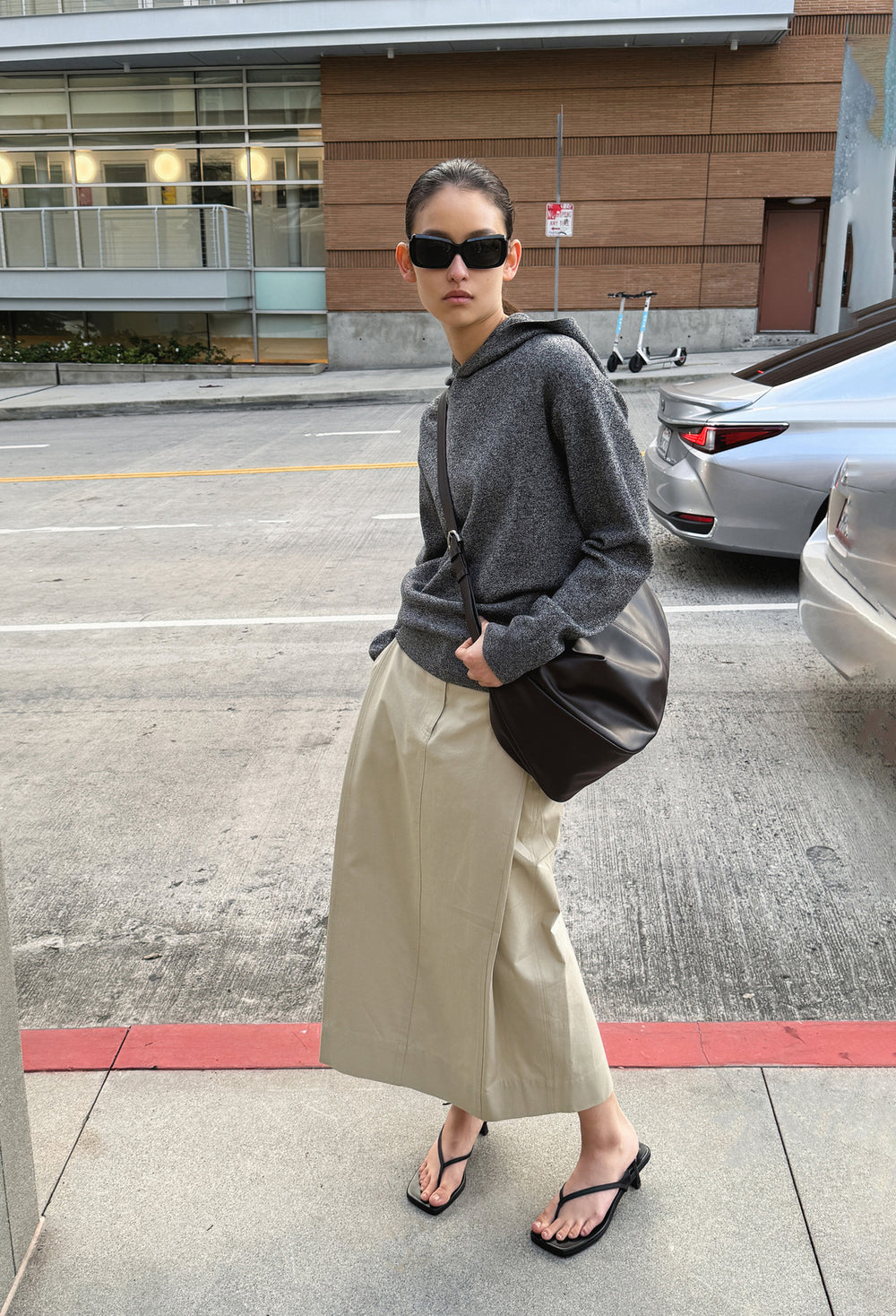 Cotton Tuck Skirt Beige