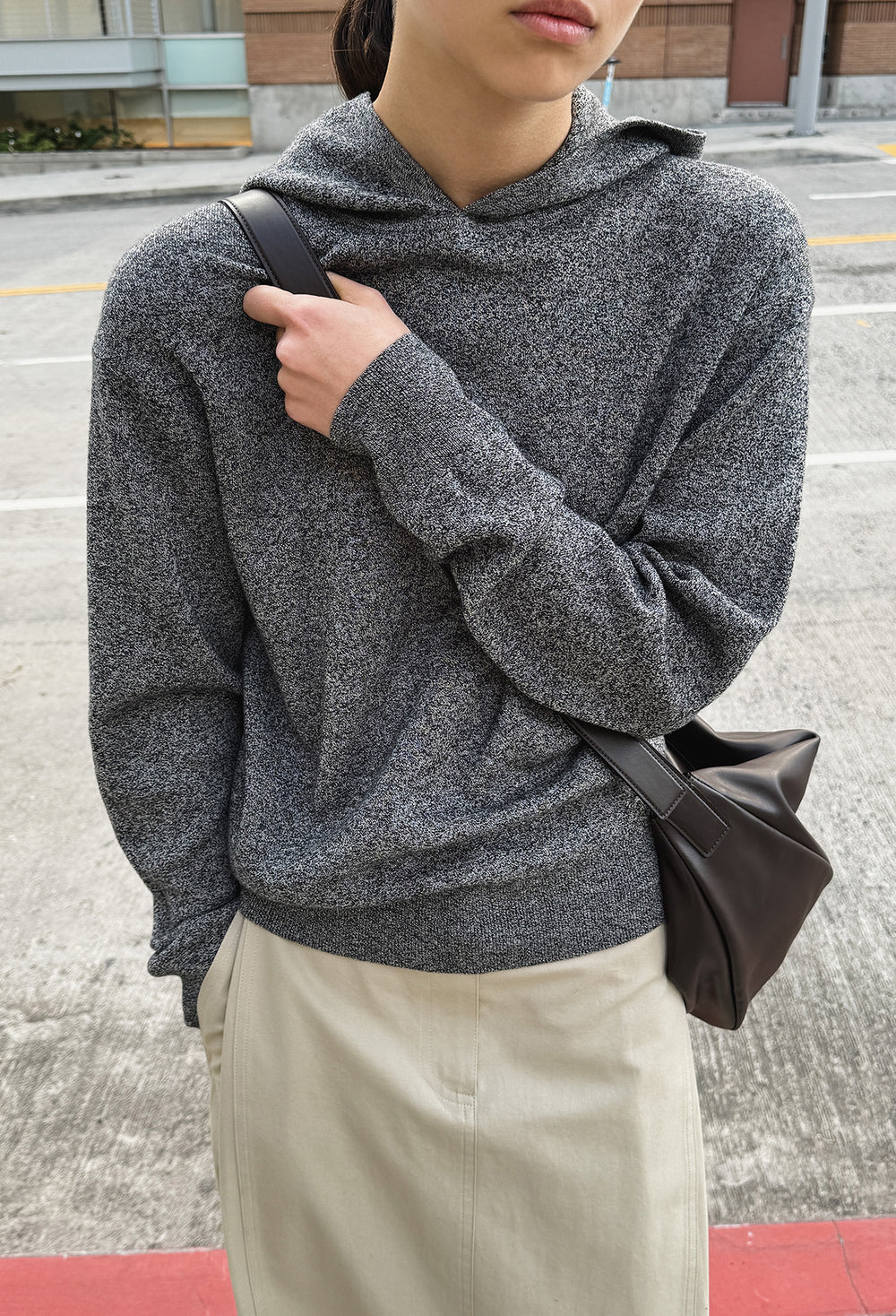 Washable Wool Cotton Hooded Knit Melan Black