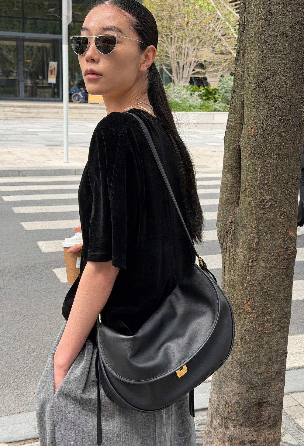 Velour U-neck T-shirt Black
