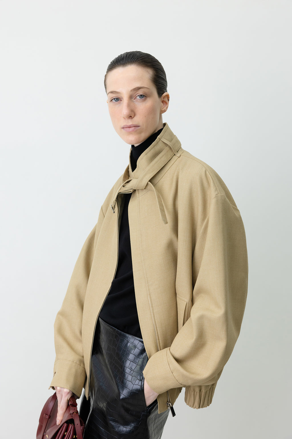 High-Neck Blouson Jumper Beige