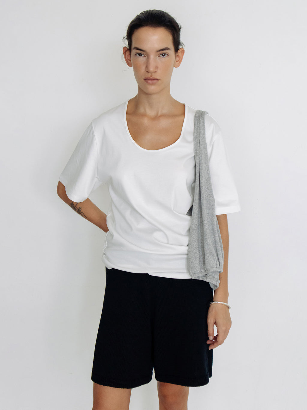 Cotton U-Neck T-Shirt Ivory