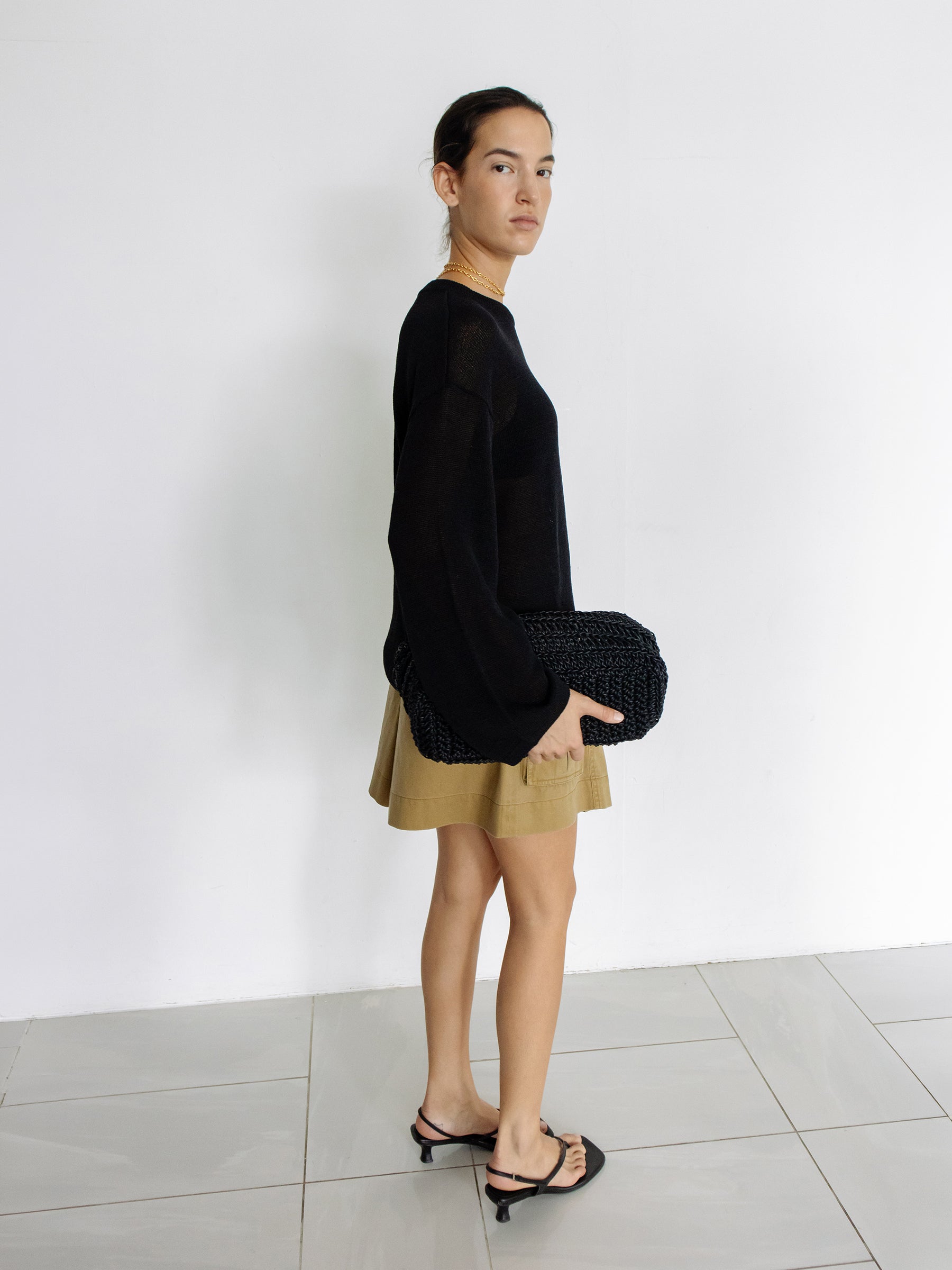 Sheer Round Pullover Black