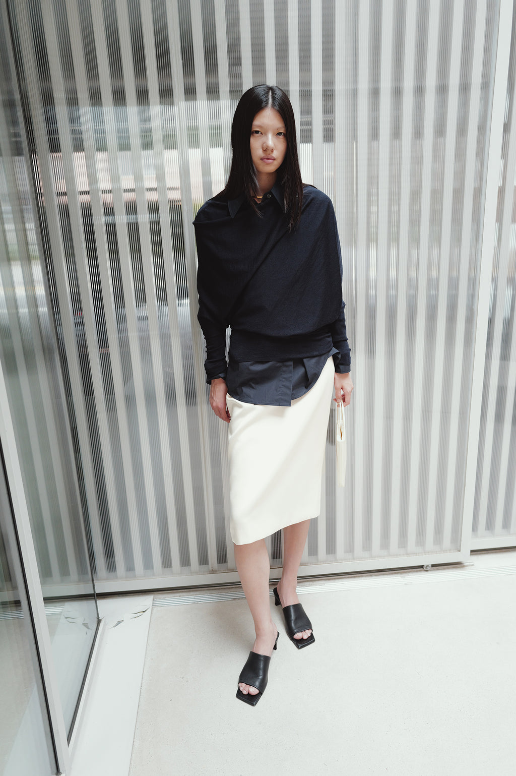 Satin Midi Skirt Cream