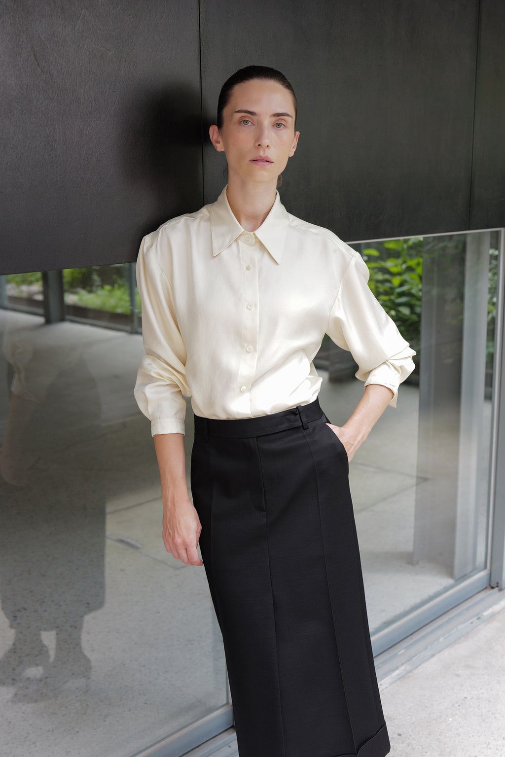 Wool Silk Pencil Skirt Black