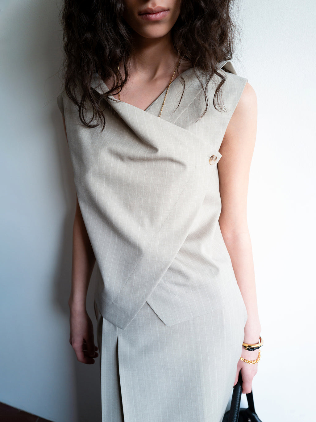 Tilted Cowl Vest Beige