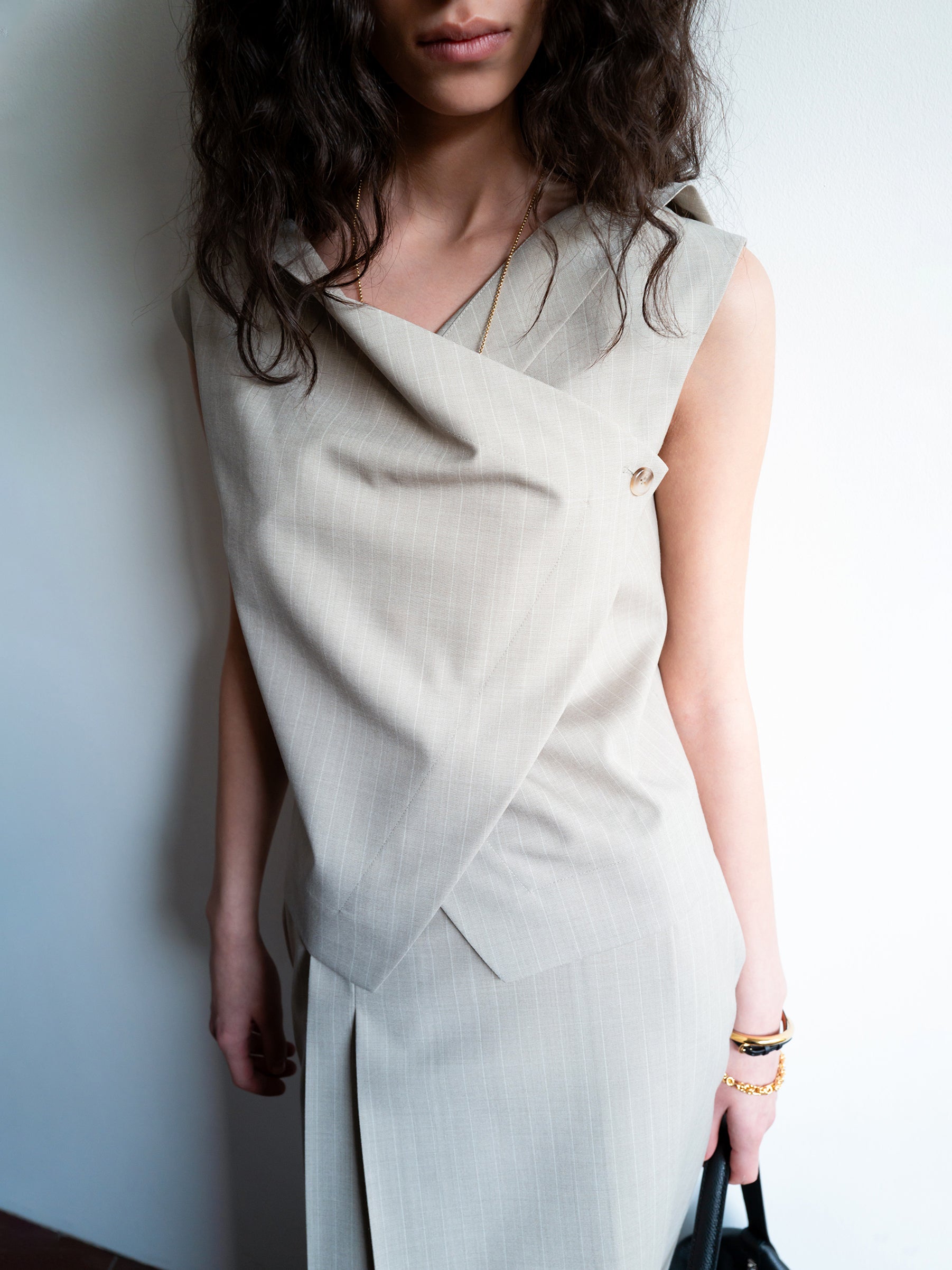 Tilted Cowl Vest Beige