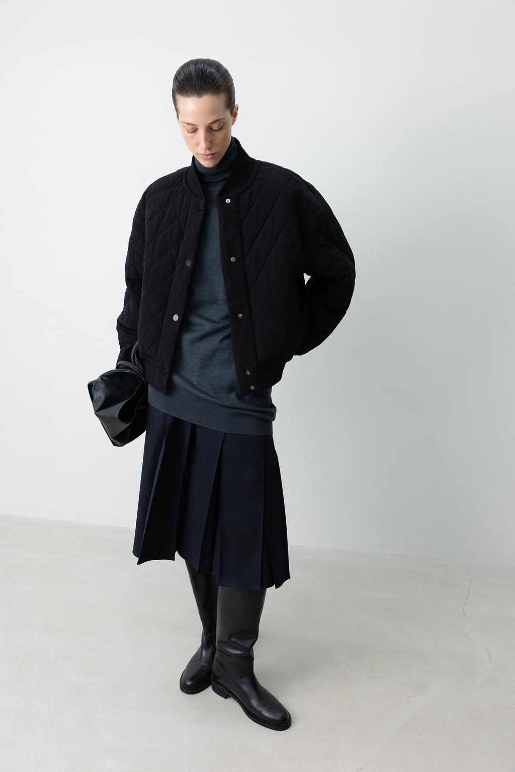 Wool Blend Turtleneck Knit Dark Gray