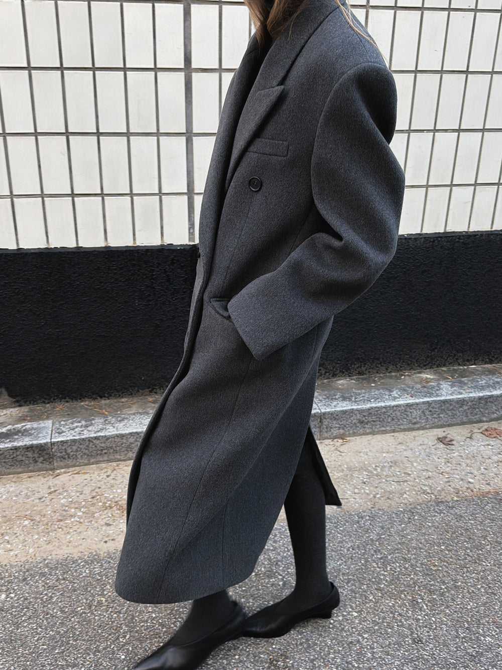 Double Tailored Long Coat Charcoal