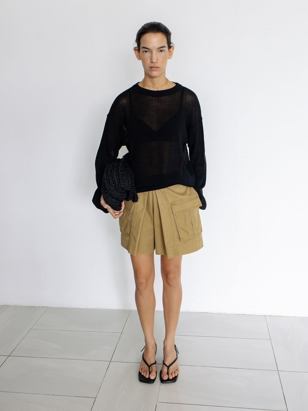 Sheer Round Pullover Black