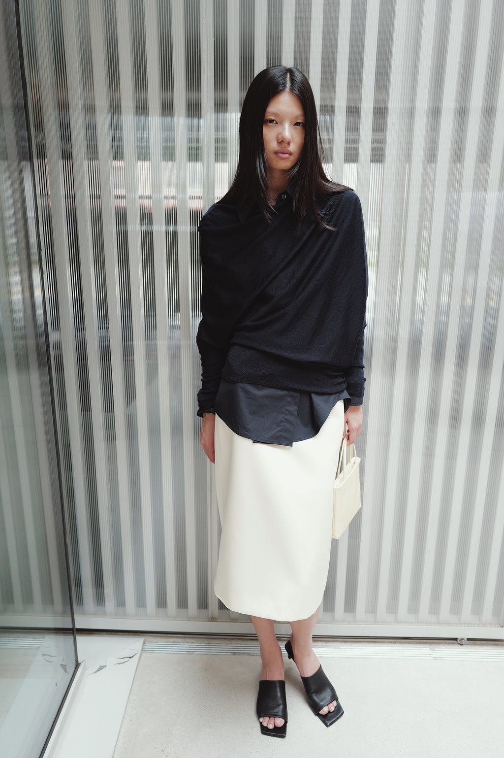 Satin Midi Skirt Cream