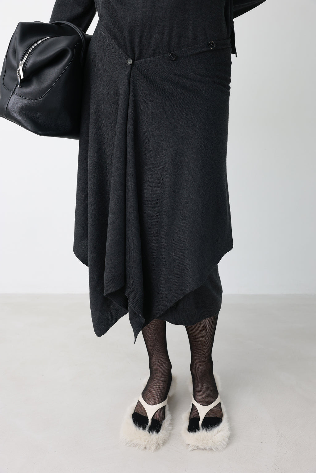 Wool blend knit dress charcoal