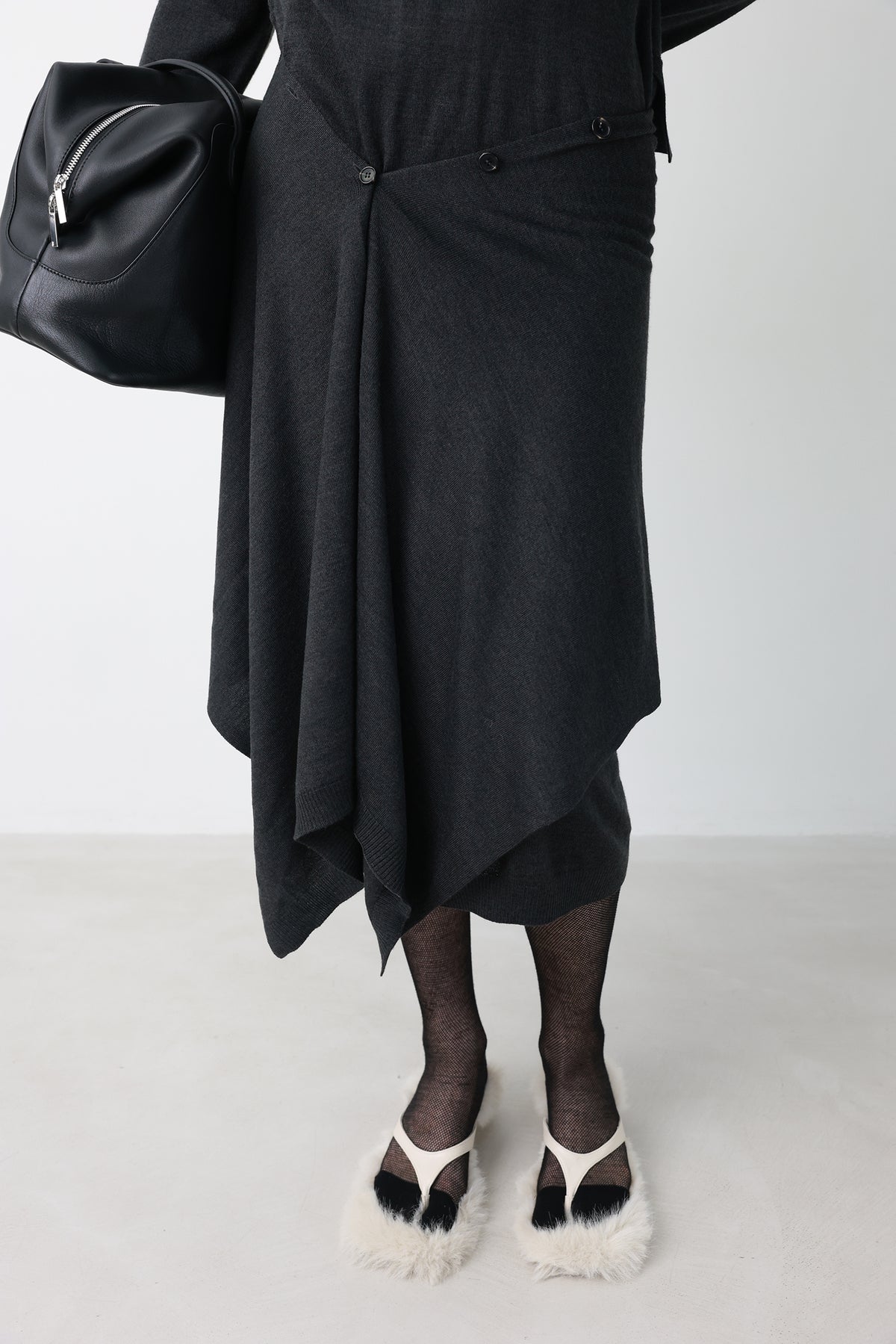 Wool blend knit dress charcoal